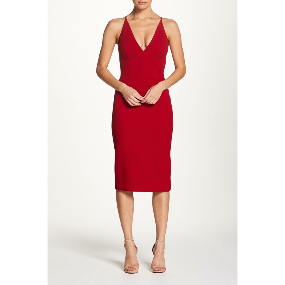 NWOT Dress the Population Red V-Neck Midi Dress